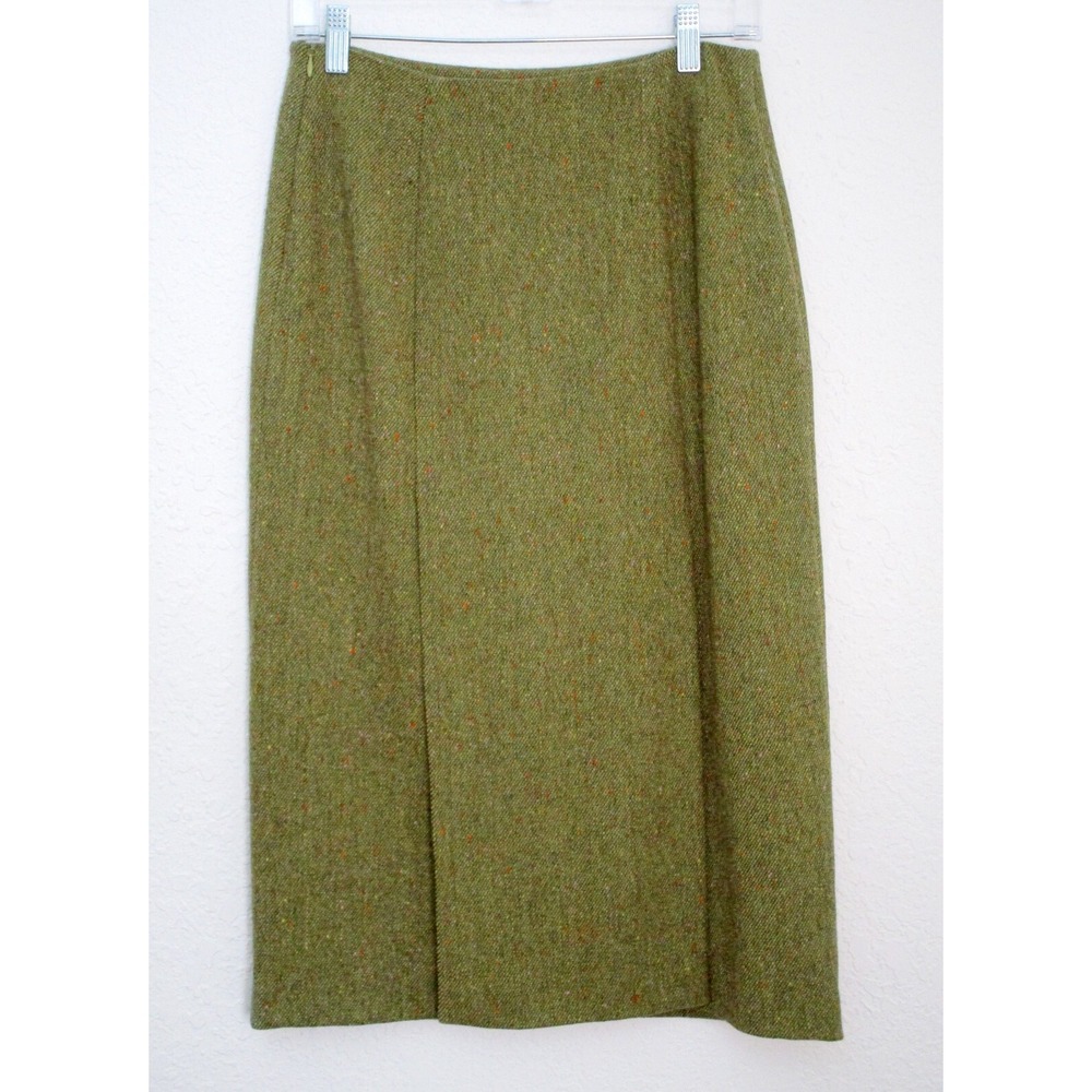 Kenzo Jungle Vintage 80s Green Embroidered Pencil Midi Wool Skirt 38 Tree Art - Picture 4 of 8